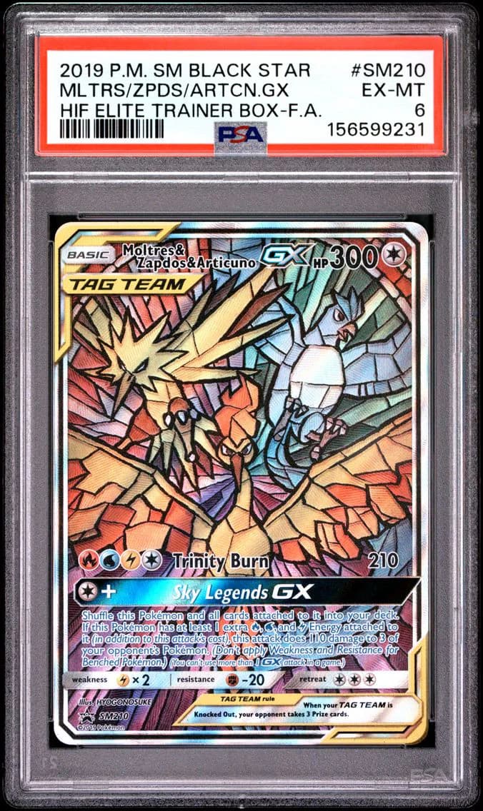 Moltres & Zapdos & Articuno GX, SM Black Star Promo, PSA 6
