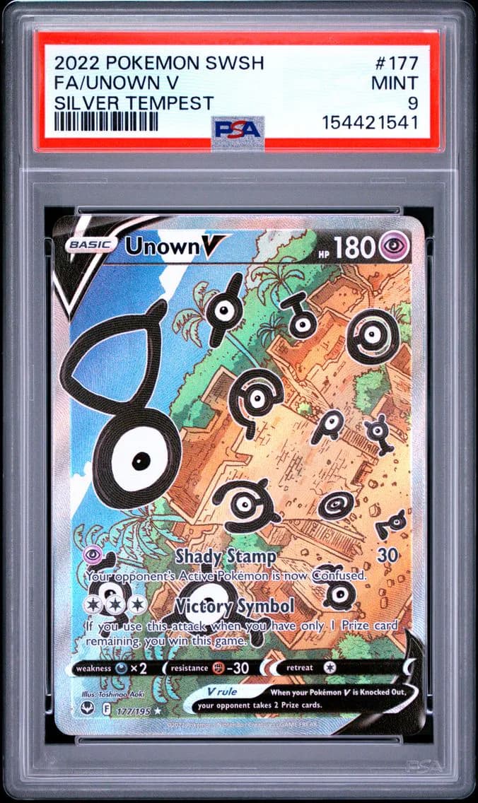 Unown V, Sword & Shield Silver Tempest, PSA 9