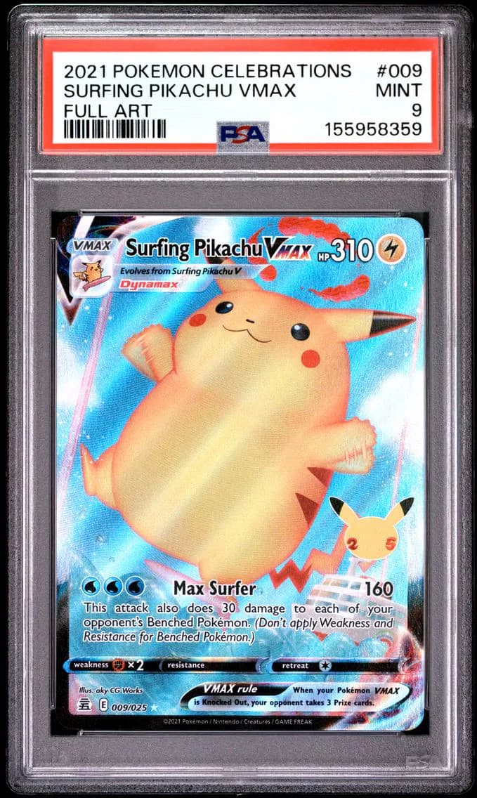 Surfing Pikachu VMAX, Celebrations, PSA 9