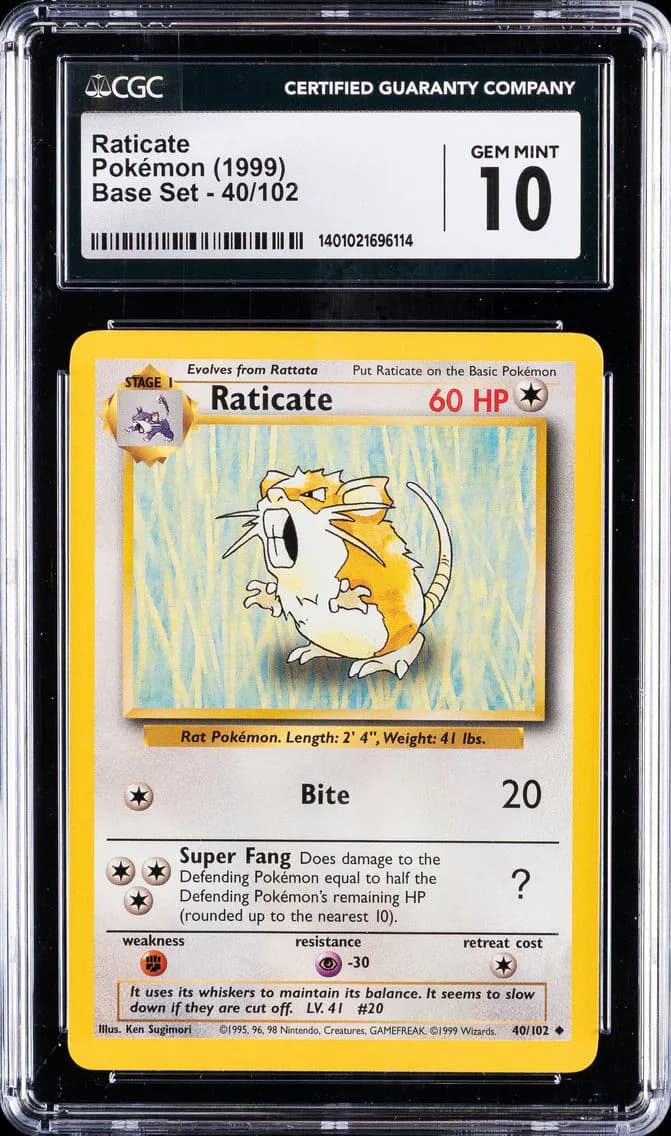 Raticate, Base Set - Unlimited, CGC 10