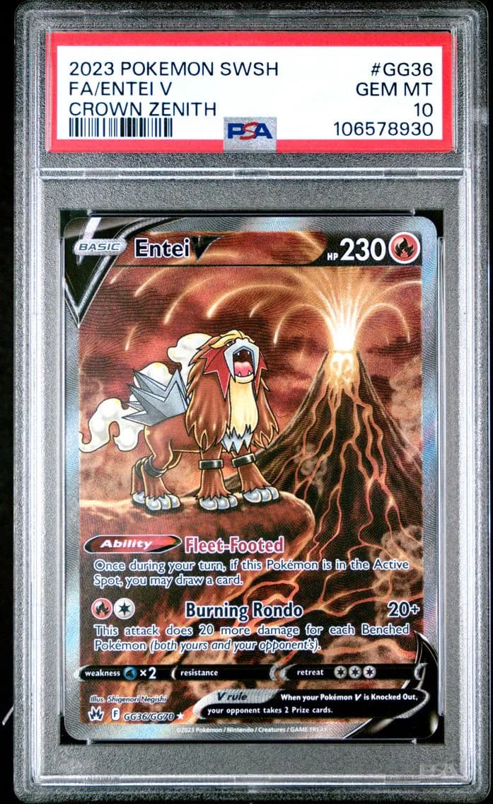 Entei V, Sword and Shield Crown Zenith, PSA 10