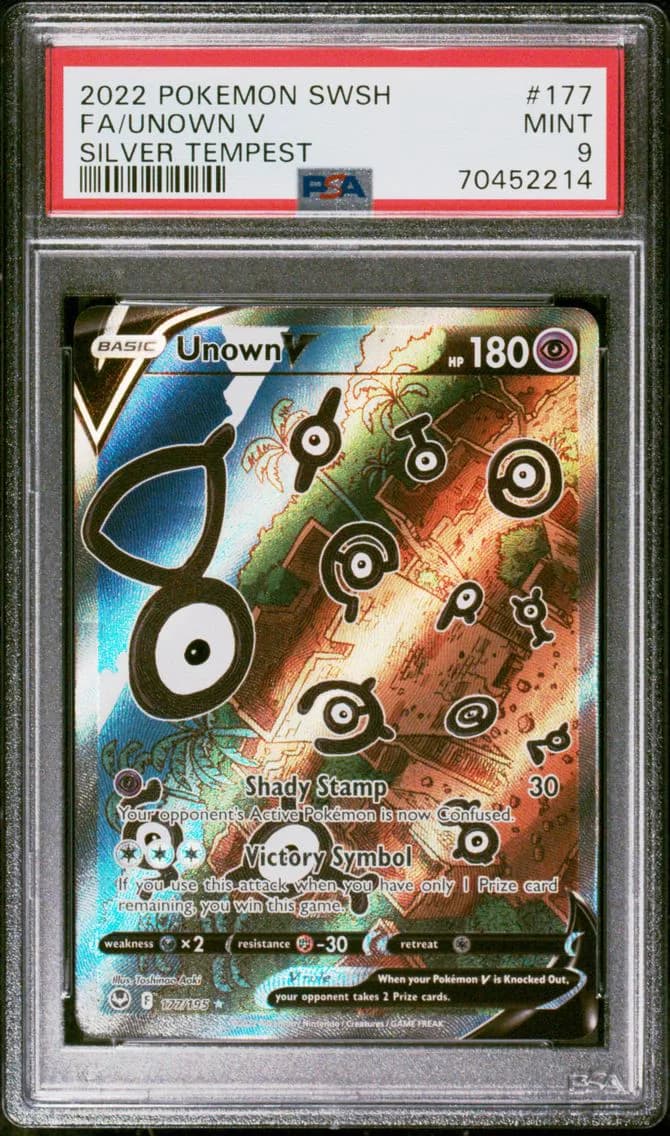 Unown V, Sword & Shield Silver Tempest, PSA 9