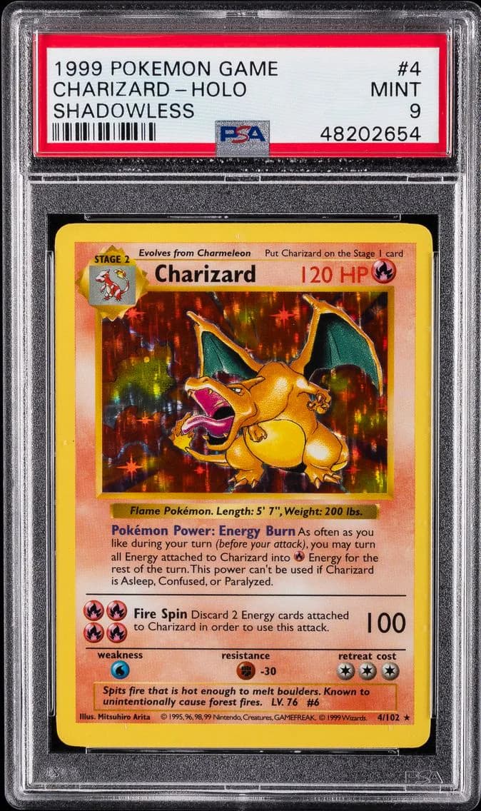 Charizard-Holo Shadowless, Game, PSA 9