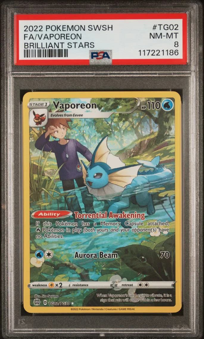 Vaporeon, Sword & Shield Brilliant Stars, PSA 8
