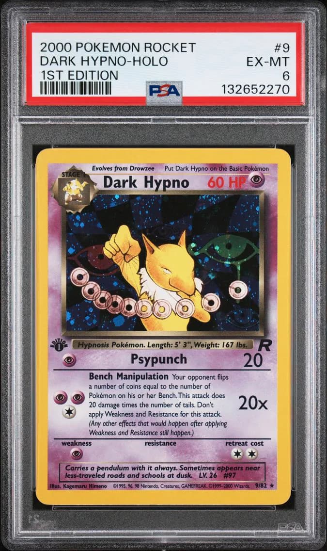 Dark Hypno-Holo 1st Edition, Rocket, PSA 6
