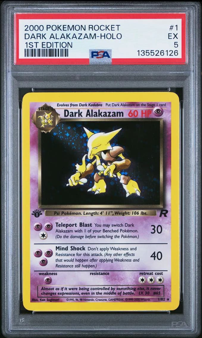 Dark Alakazam-Holo 1st Edition, Rocket, PSA 5