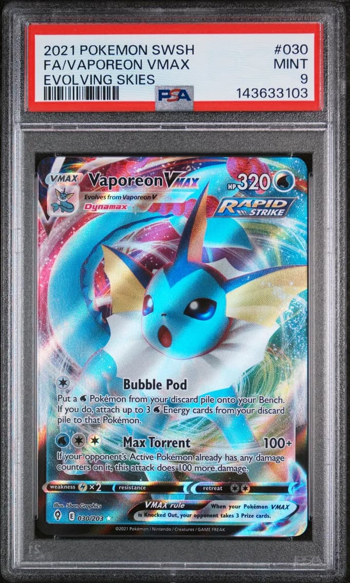 Vaporeon VMAX, Sword & Shield Evolving Skies, PSA 9