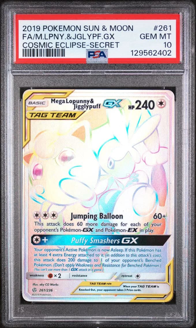 Mega-Lopunny & Jigglypuff GX, Sun & Moon Cosmic Eclipse, PSA 10