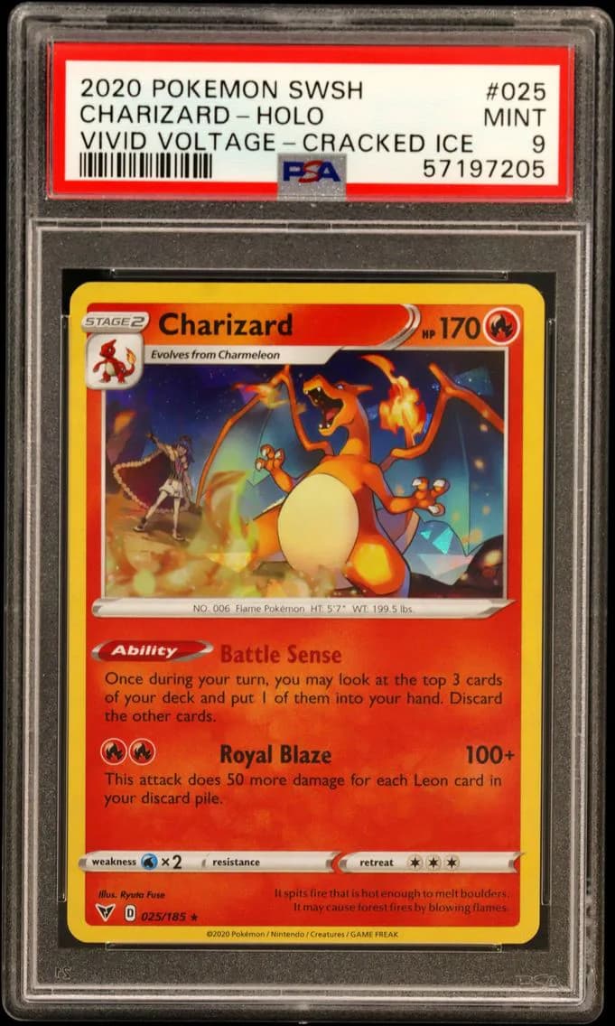 Charizard-Holo, Sword & Shield Vivid Voltage, PSA 9