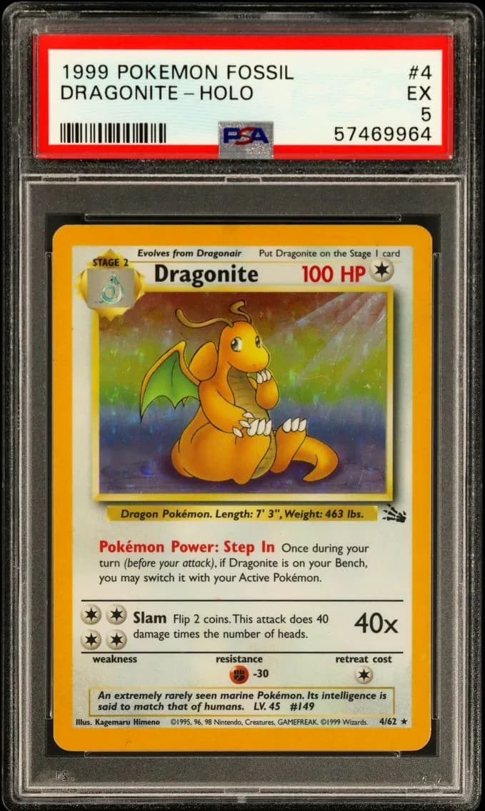 Dragonite-Holo, Fossil, PSA 5