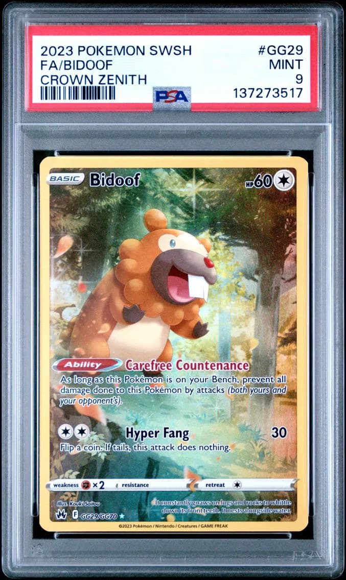 Bidoof, Sword and Shield Crown Zenith, PSA 9