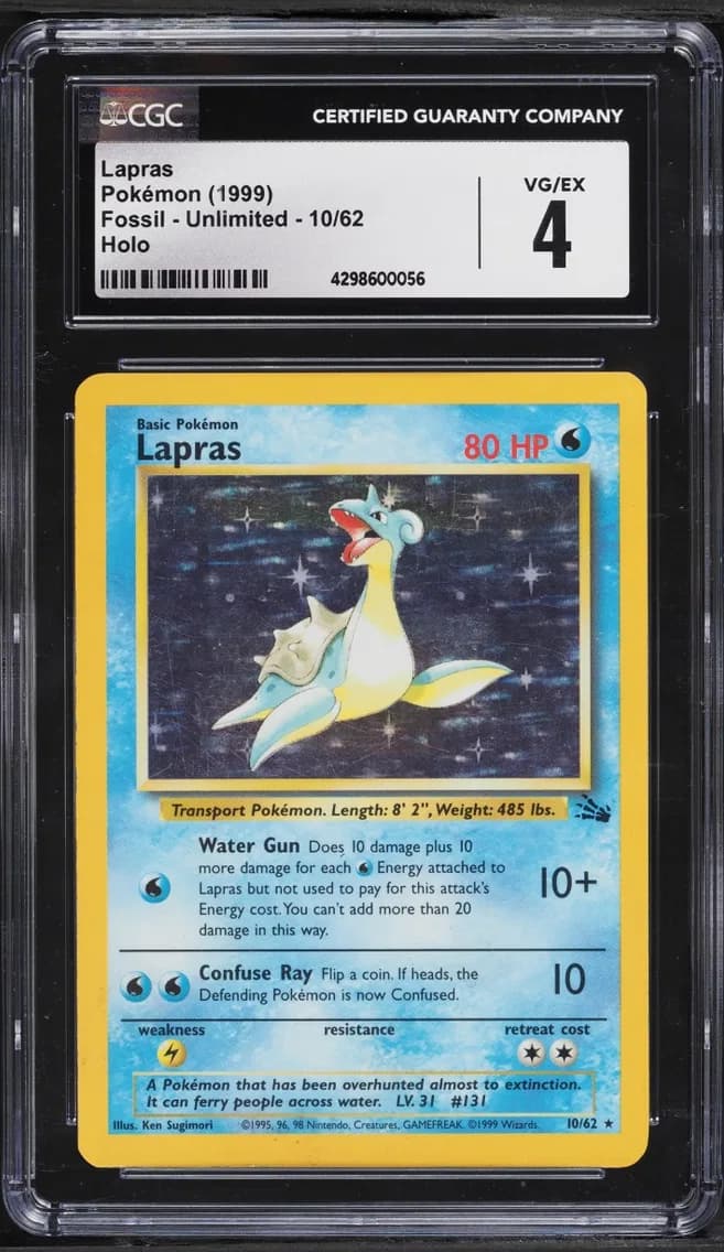 Fossil Holo Lapras VGEX, Fossil - Unlimited, CGC 4