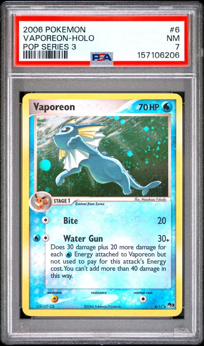 Vaporeon-Holo, Pop Series 3, PSA 7