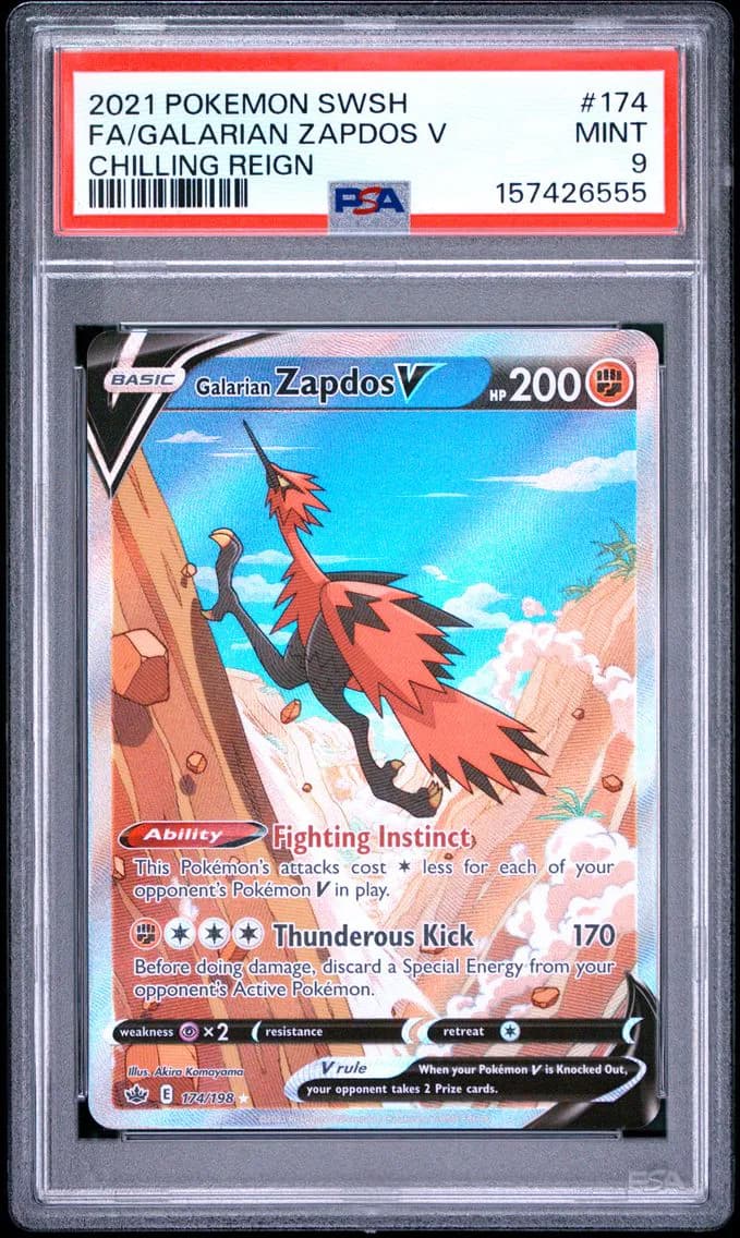 Galarian Zapdos V, Sword & Shield Chilling Reign, PSA 9
