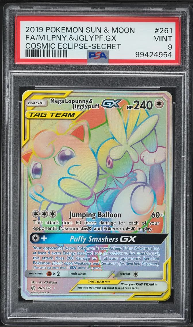 Mega-Lopunny & Jigglypuff GX, Sun & Moon Cosmic Eclipse, PSA 9