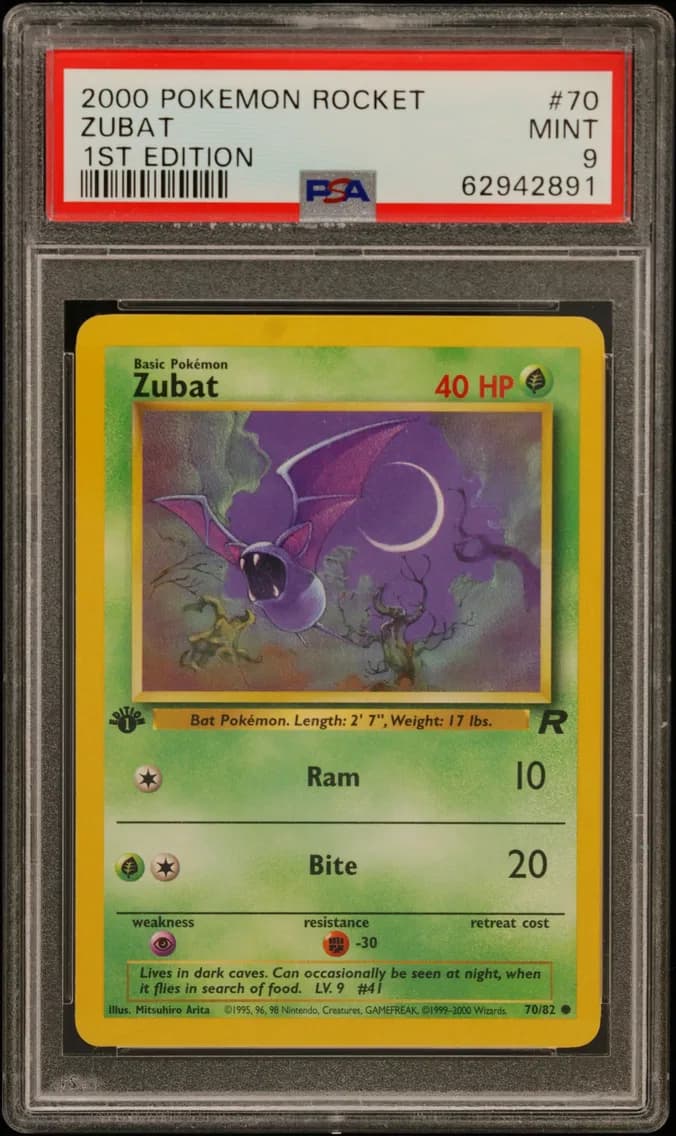 Zubat 1st Edition, Rocket, PSA 9
