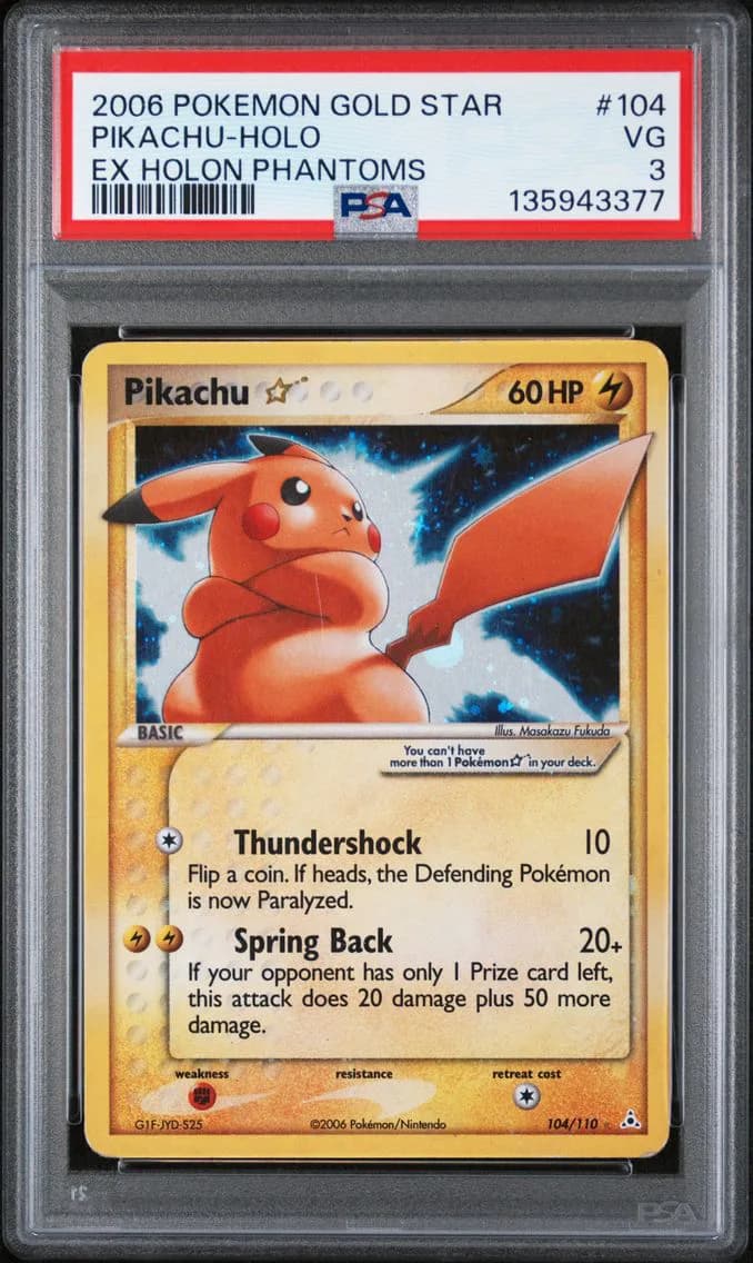 Pikachu-Holo Gold Star, EX Holon Phantoms, PSA 3