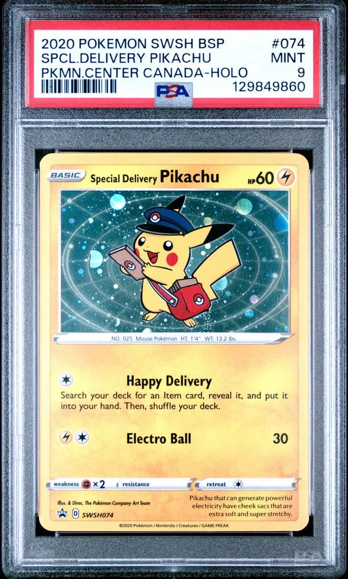 Special Delivery Pikachu-Holo, Swsh Black Star Promo, PSA 9