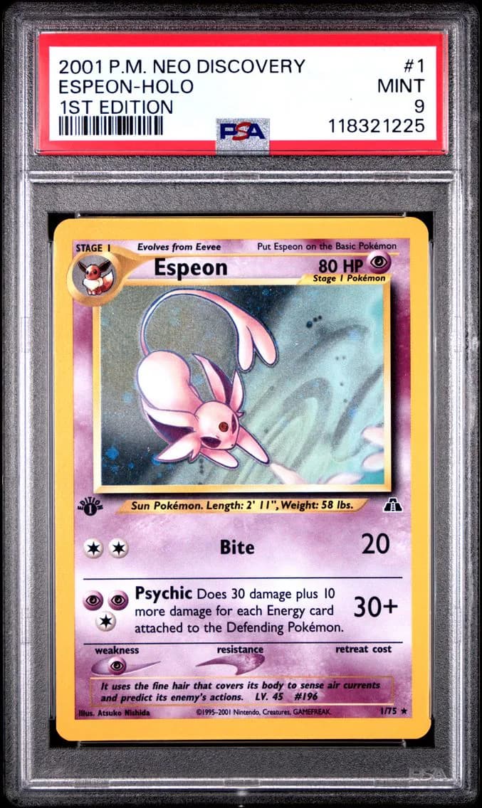 Espeon-Holo 1st Edition, Neo Discovery, PSA 9