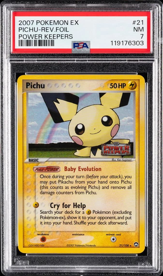 Pichu-Reverse Foil, EX Power Keepers, PSA 7