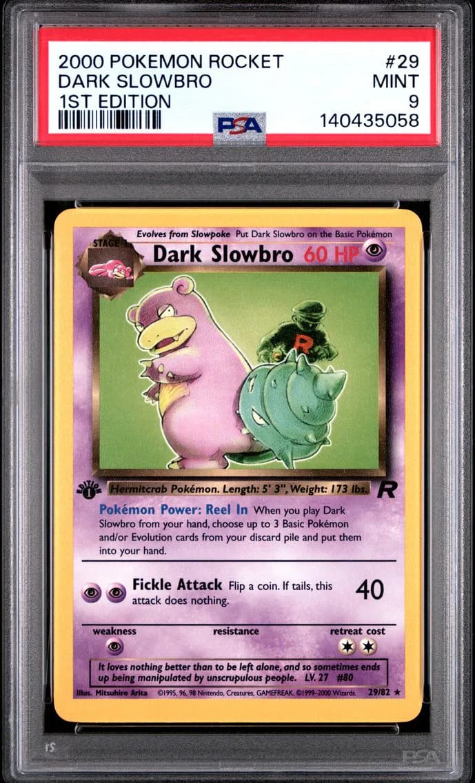 Dark Slowbro 1st Edition, Rocket, PSA 9