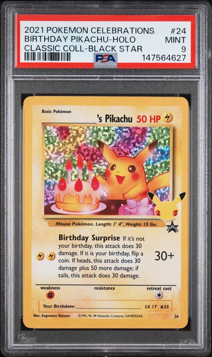 Birthday Pikachu-Holo, Celebrations Classic Collection, PSA 9