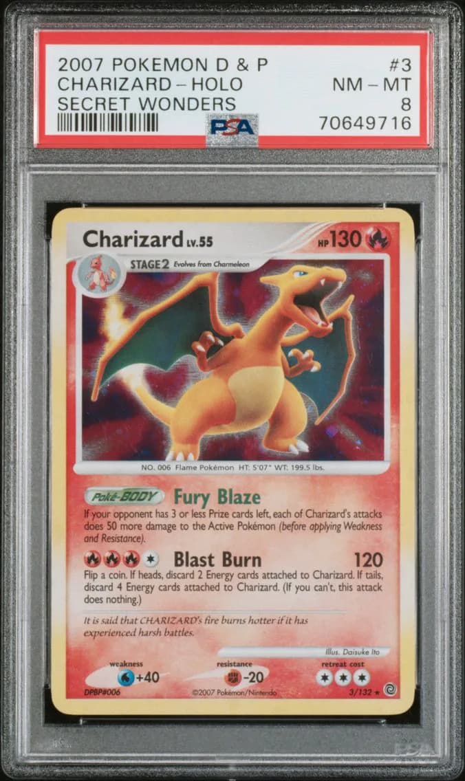 Charizard-Holo, Diamond & Pearl Secret Wonders, PSA 8