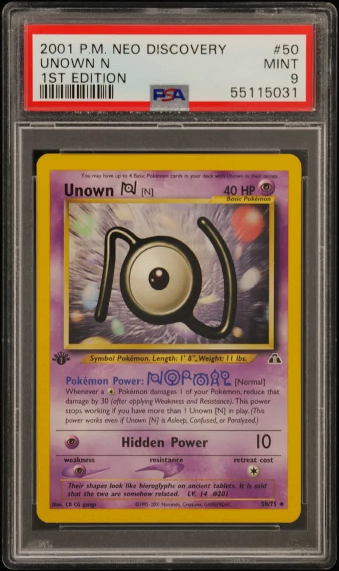 Unown N 1st Edition, Neo Discovery, PSA 9