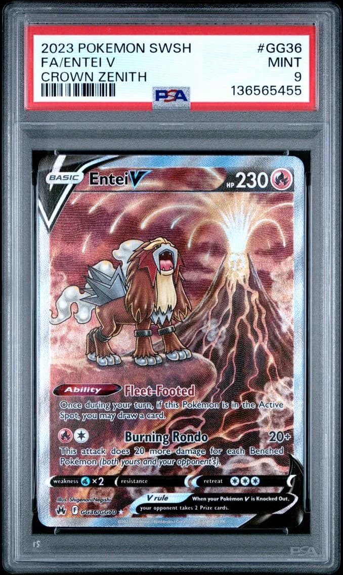 Entei V, Sword and Shield Crown Zenith, PSA 9