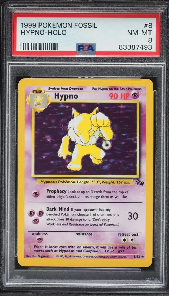 Fossil Holo Hypno NM-MT, Fossil, PSA 8