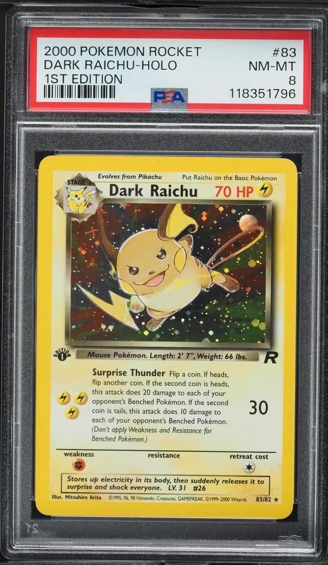 Dark Raichu-Holo 1st Edition, Rocket, PSA 8