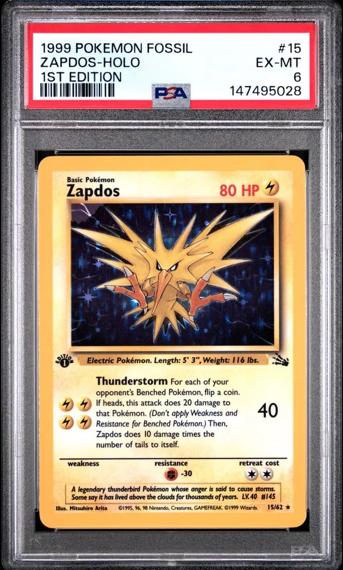Zapdos-Holo 1st Edition, Fossil, PSA 6