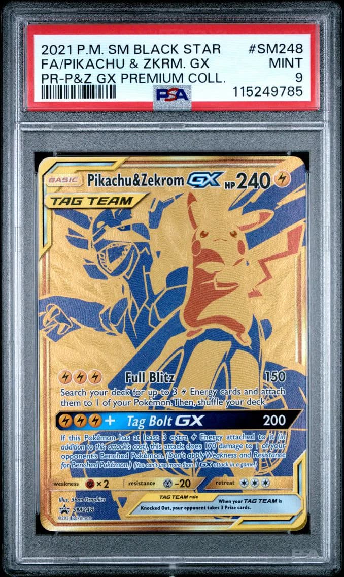 Pikachu & Zekrom GX, SM Black Star Promo, PSA 9