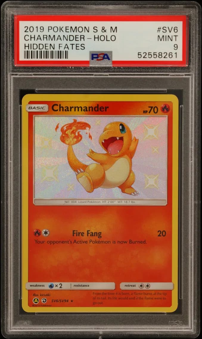 Charmander-Holo, Sun & Moon Hidden Fates, PSA 9