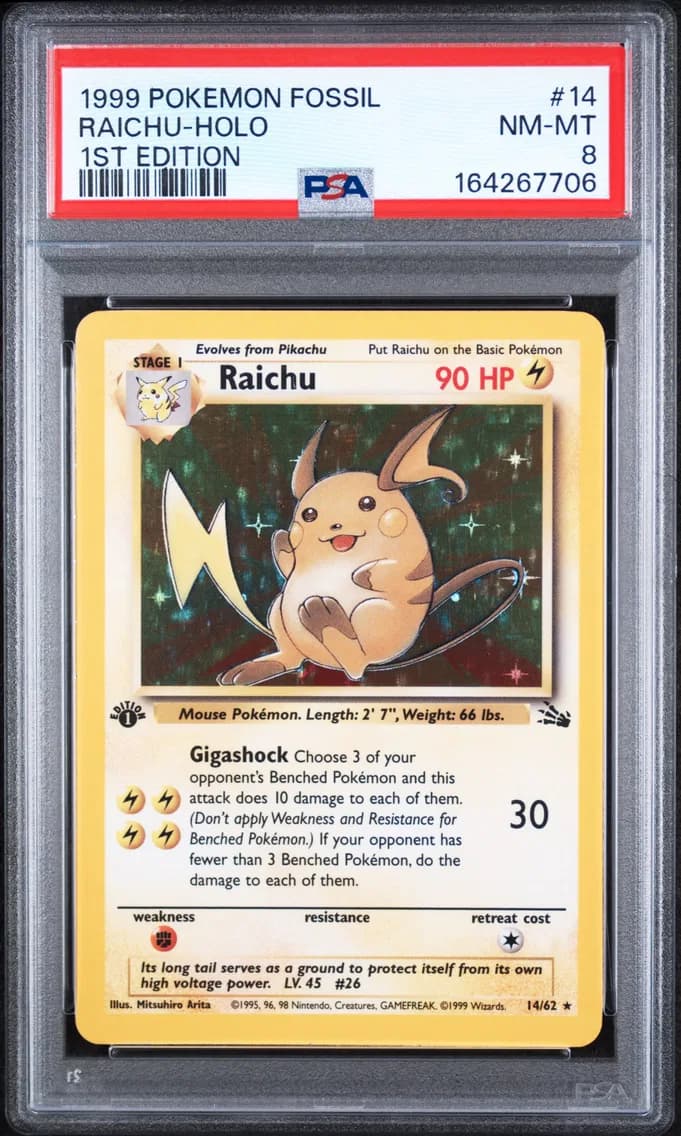 Raichu-Holo 1st Edition, Fossil, PSA 8