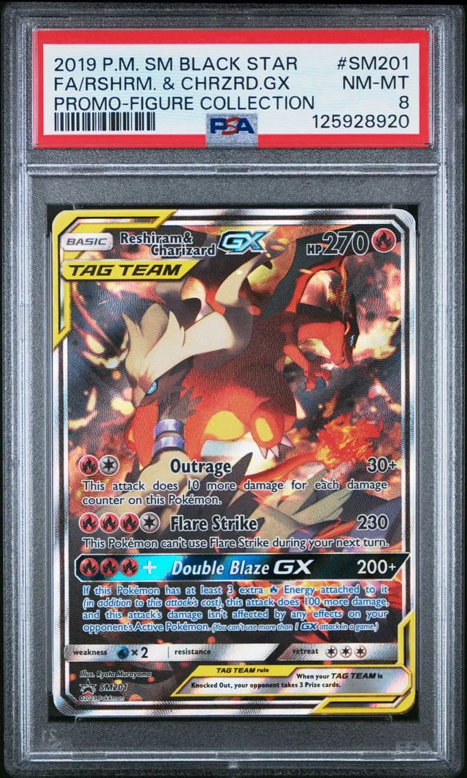 Reshiram & Charizard GX, SM Black Star Promo, PSA 8