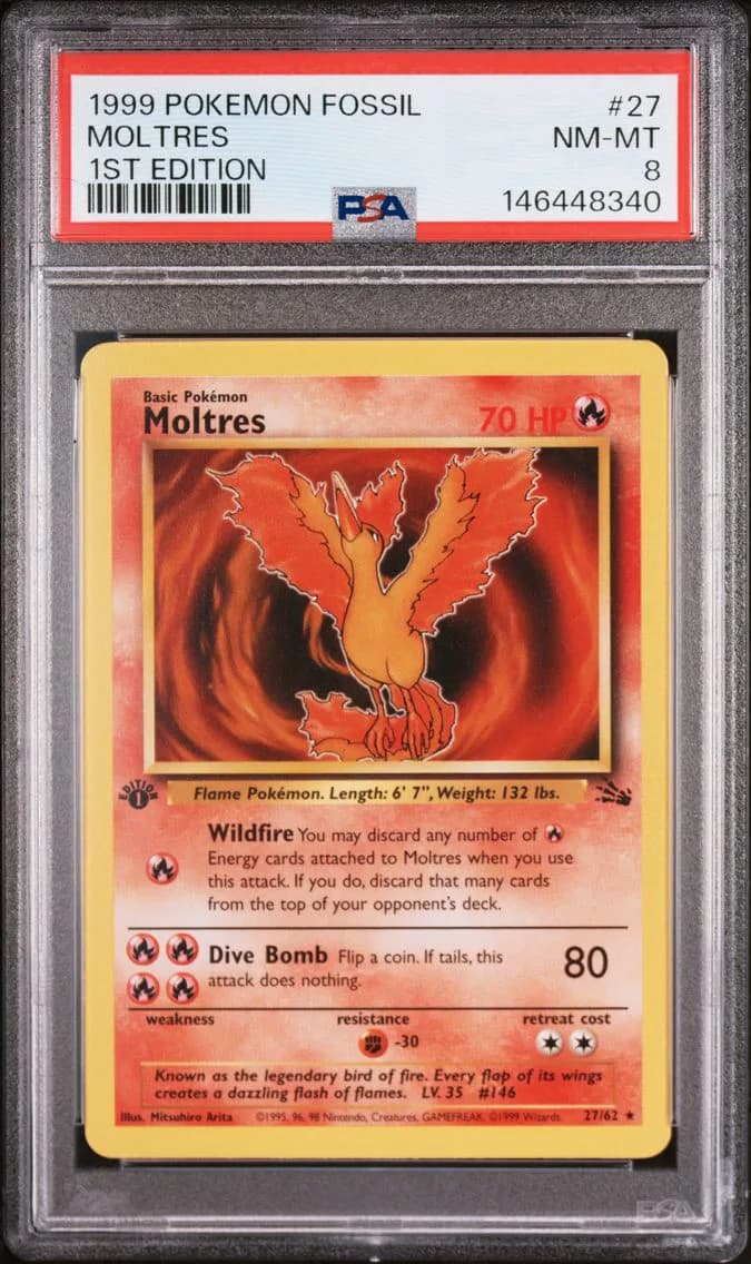 Moltres 1st Edition, Fossil, PSA 8