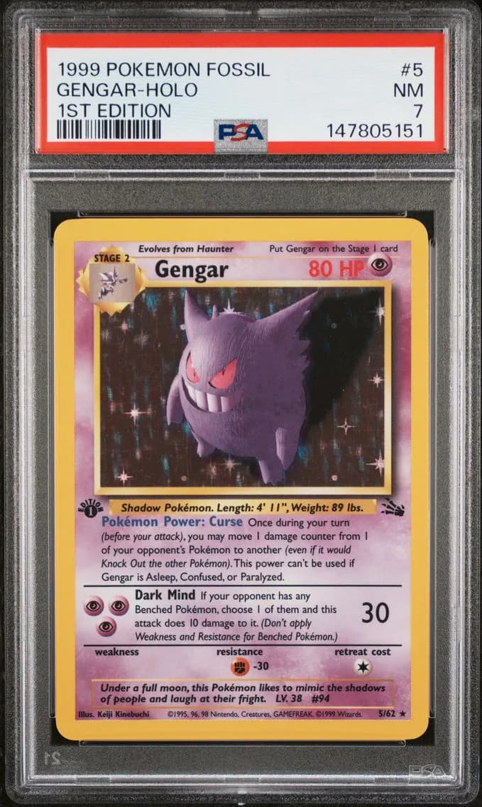 Gengar-Holo 1st Edition, Fossil, PSA 7