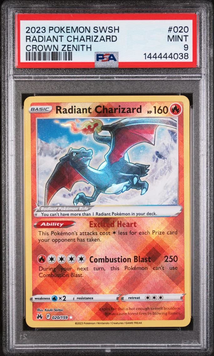 Radiant Charizard, Sword and Shield Crown Zenith, PSA 9