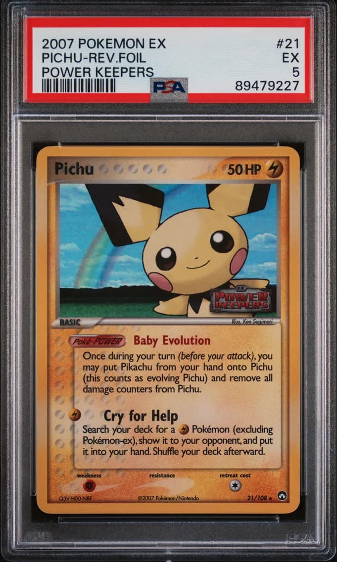 Pichu-Reverse Foil, EX Power Keepers, PSA 5