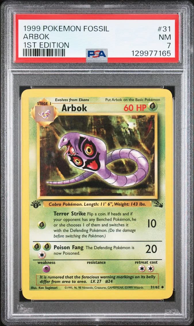 Arbok 1st Edition, Fossil, PSA 7