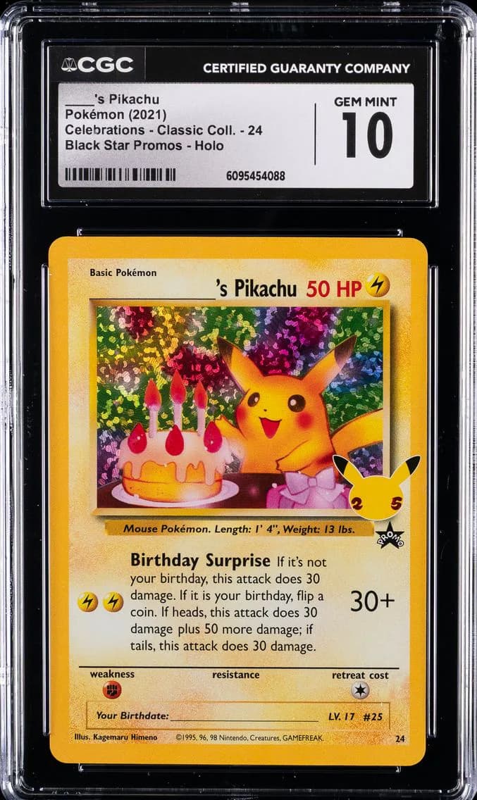Birthday Pikachu-Holo, Celebrations - Classic Collection, CGC 10
