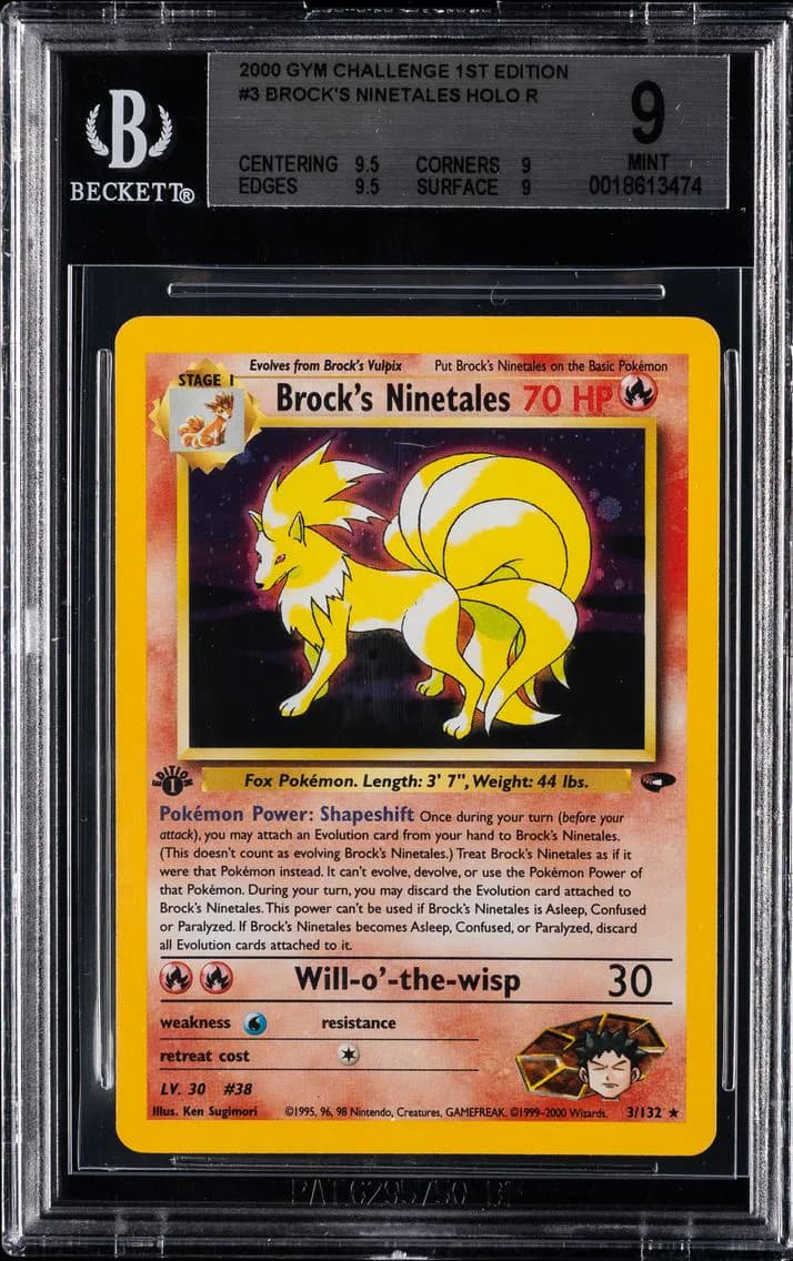 Brock's Ninetales Holo-1st Edition, Gym Challenge 1st Edition, BGS 9