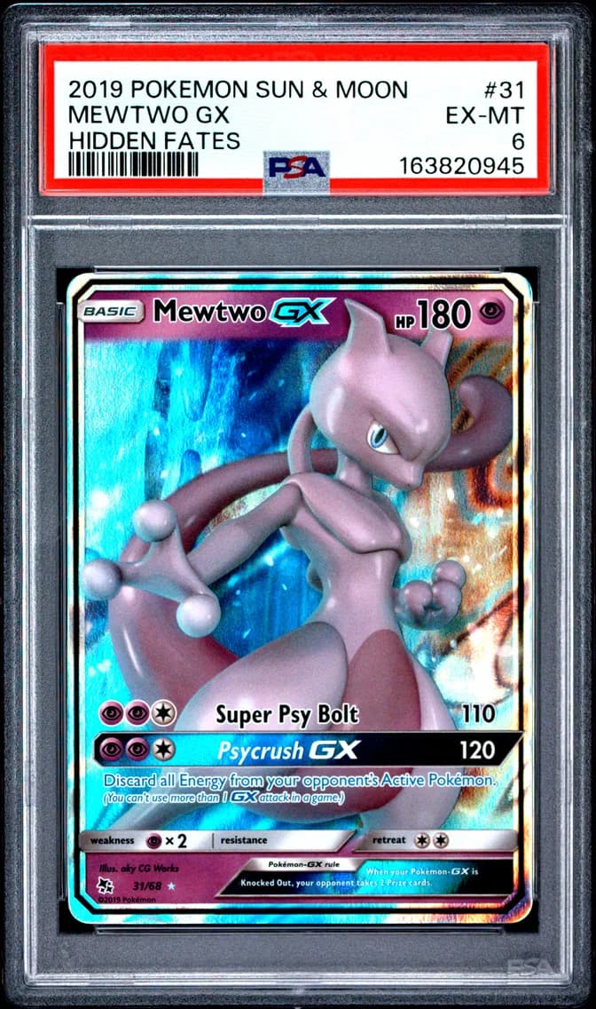 Mewtwo GX, Sun & Moon Hidden Fates, PSA 6