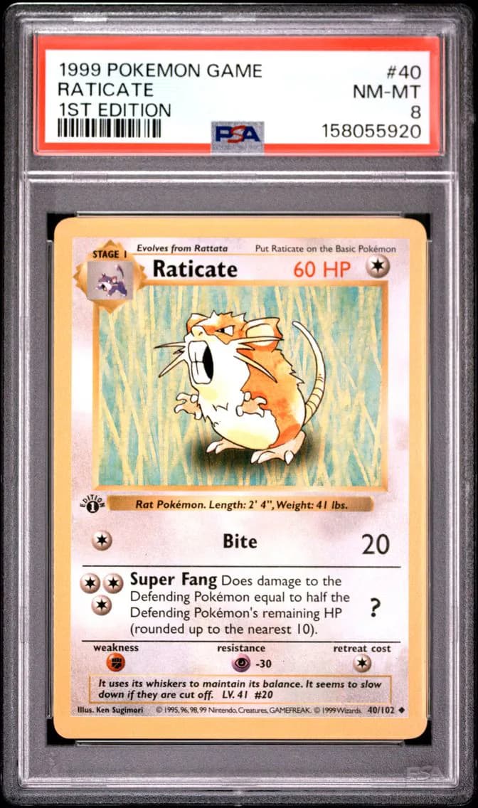 Raticate 1st Edition, Game, PSA 8