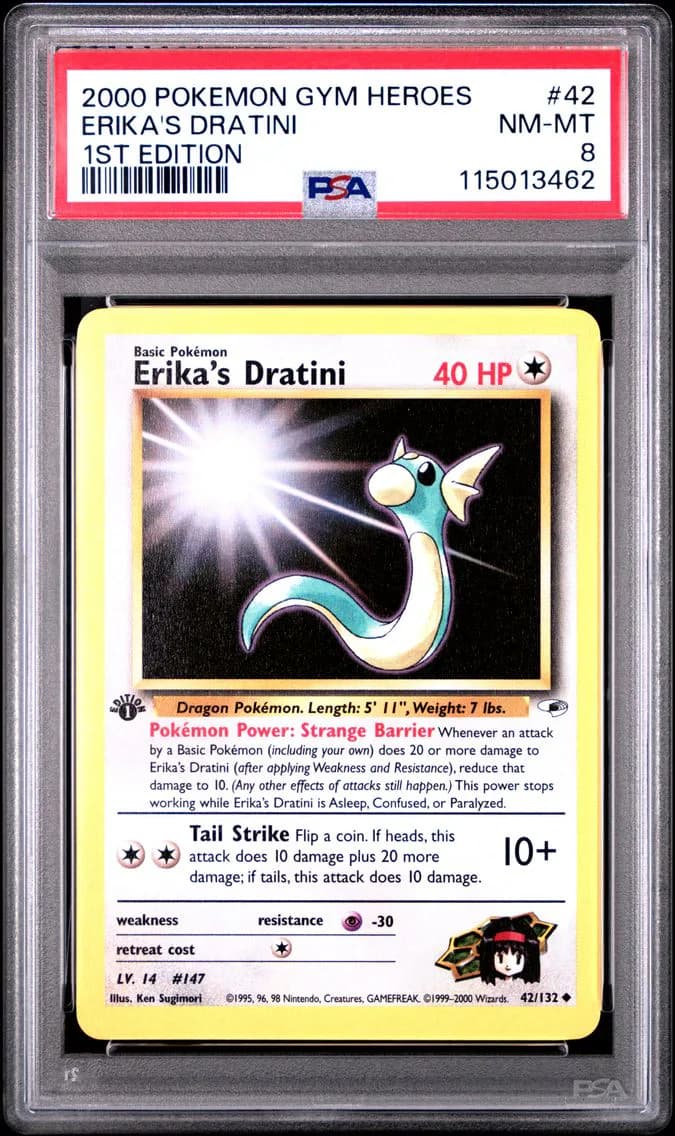 Erika's Dratini 1st Edition, Gym Heroes, PSA 8