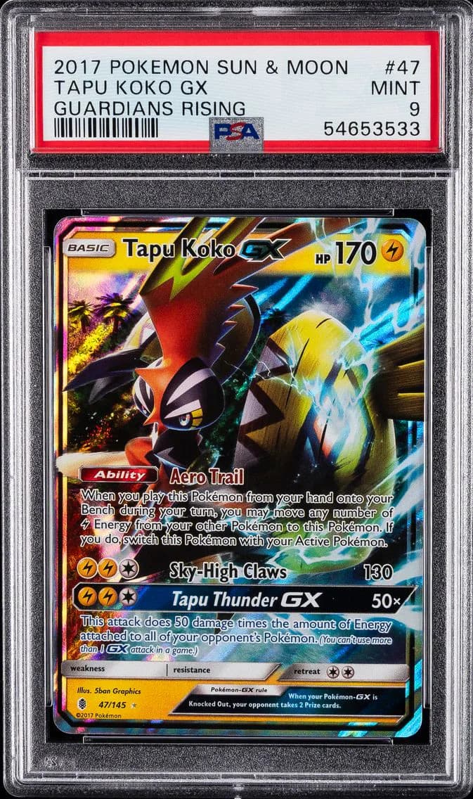 Tapu Koko GX, Sun & Moon Guardians Rising, PSA 9