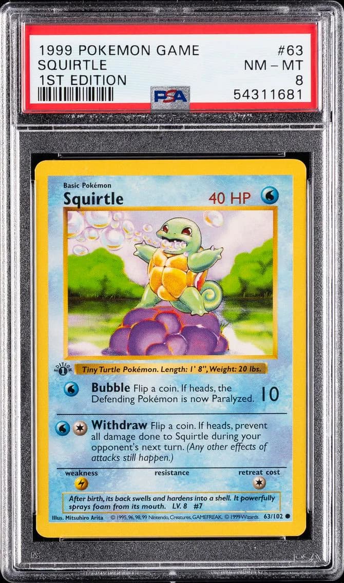 Squirtle 1st Edition, Game, PSA 8