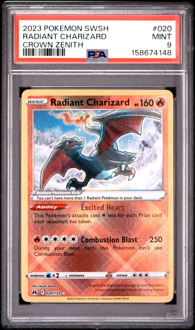 Radiant Charizard, Sword and Shield Crown Zenith, PSA 9