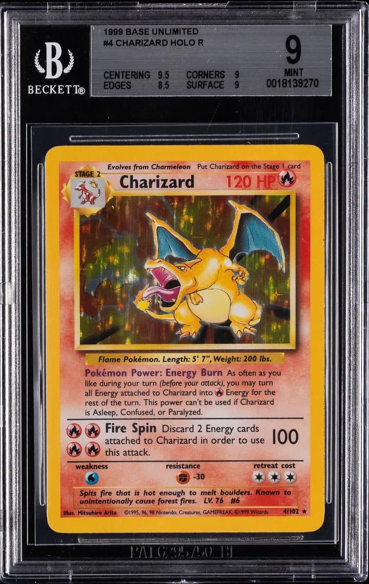 Charizard-Holo, Base Unlimited, BGS 9